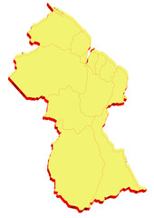  Illustration of the map of Guyana with Unitary District, Region, Province, Municipality, Federal District, Division, Department, Commune Municipality, Canton Map 3D