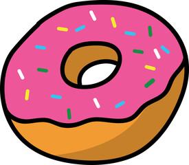 An assortment of donuts: one with sprinkles, one with chocolate, and one with chocolate icing