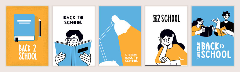 Set of back to school posters. Vector illustration concepts for graphic and web design, business presentation, marketing and print material. International education day, world book day, teachers day. © PureSolution