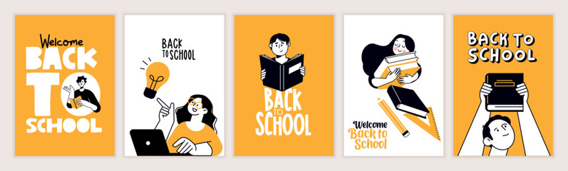 Set of back to school posters. Vector illustration concepts for graphic and web design, business presentation, marketing and print material. International education day, world book day, teachers day. © PureSolution