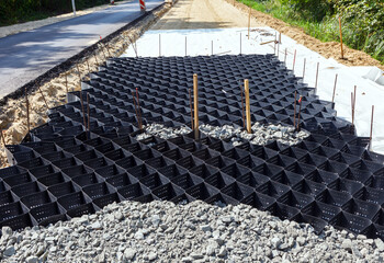 Preparation of the foundation for the road using geotextile and geogrid
