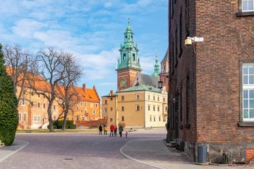 Deurstickers Wawel-heuvel met kathedraal en kasteel in Krakau © k_samurkas