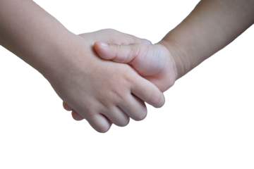Friendship and love concept between man and woman - holding a man's hand by a girl's hand isolated on white background.