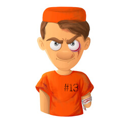 Man in a penal colony against a white background.