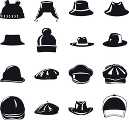 Hat cartoon set fashion hat isolated Vector Silhouettes