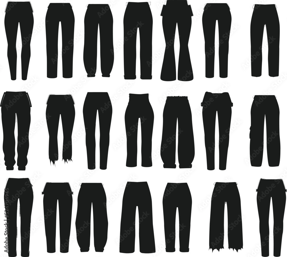 Wall mural jeans pants cartoon set stock symbol isolated vector silhouettes