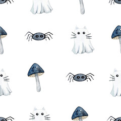 Fototapeta premium Magical Halloween watercolor seamless pattern