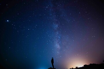 Fototapeta na wymiar Milky Way. Night sky with stars. Space background. Astro photography in a desert nightscape with milky way galaxy. 