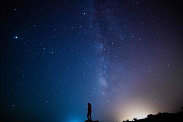 Milky Way. Night sky with stars. Space background. Astro photography in a desert nightscape with...