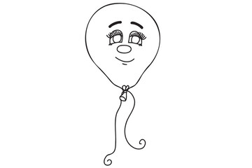 Black outline drawing of a balloon face for birthdays, coloring, cards, clothing printing and other occasions