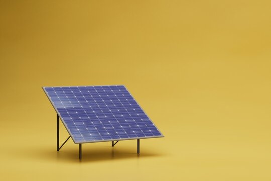 solar panels for home heating. environmentally friendly type of heating and energy production. solar panels on yellow background. copy paste, copy space. 3d render. 3d illustration