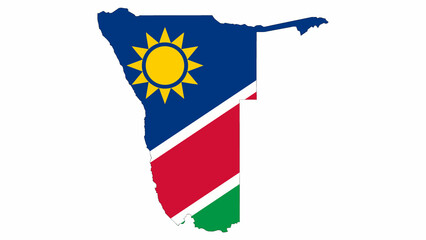 Shape of Namibia with flag on white background.
