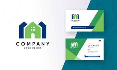 Real estate property business home logo design with fresh business card design