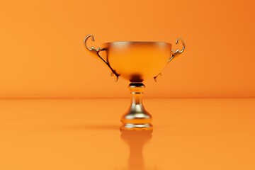 golden champion cup. golden cup on an orange background. 3d render. 3d illustration