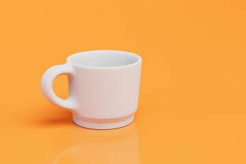 a cup of tea or coffee. white cup on an orange background. copy paste, copy space. 3d render. 3d illustration