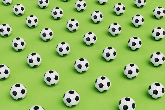 abstract background. patterns of soccer balls on a green background. 3d render. 3d illustration