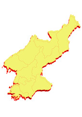 Obraz premium Illustration of the map of North Korea with Unitary District, Region, Province, Municipality, Federal District, Division, Department, Commune Municipality, Canton Map 3D