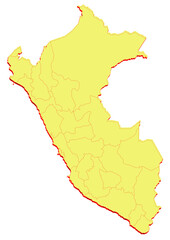  Illustration of the map of Peru with Unitary District, Region, Province, Municipality, Federal District, Division, Department, Commune Municipality, Canton Map 3D