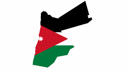 Shape of Jordan with flag on white background.
