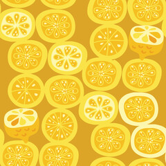 Vector seamless pattern of  lemon fruits Red juicy fruit on a light background with leaves. Design for printing, Wallpaper, fabric, textiles, banner. Simple style

