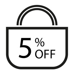 5 percent off. White banner with shopping bag illustration. 
