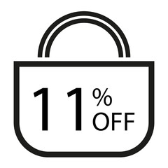 11 percent off. White banner with shopping bag illustration. 