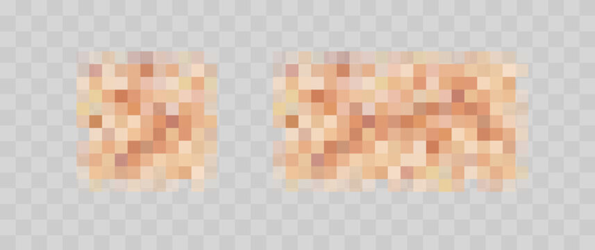 Censor blur effect texture set isolated on transparent background. Blurry pixel color censorship elements. Vector mosaic nude skin tone patterns