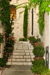 Fototapeta na wymiar Saint Paul the Vence, Provence alley on old village with plants and flowers