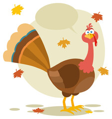 Thanksgiving Turkey Bird Cartoon Mascot Character. Hand Drawn Illustration Isolated On Transparent Background