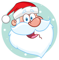 Happy Santa Claus Face Classic Cartoon Mascot Character Hand Drawing. Hand Drawn Illustration Isolated On Transparent Background