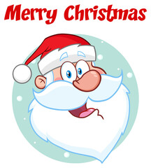 Happy Santa Claus Face Classic Cartoon Mascot Character Hand Drawing. Hand Drawn Illustration Isolated On Transparent Background