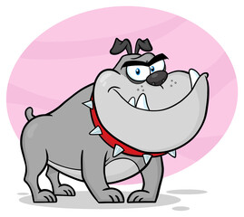 Angry Bulldog Dog Cartoon Mascot Character Gray Color. Hand Drawn Illustration Isolated On Transparent Background