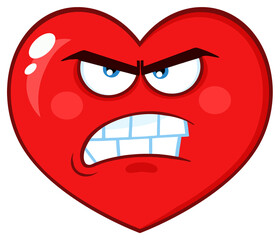 Angry Red Heart Cartoon Emoji Face Character With Grumpy Expression. Hand Drawn Illustration Isolated On Transparent Background