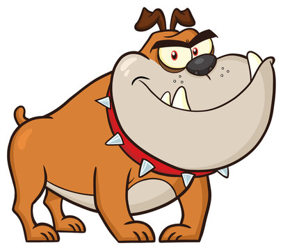 Angry Bulldog Dog Cartoon Mascot Character Brown Color. Hand Drawn Illustration Isolated On Transparent Background