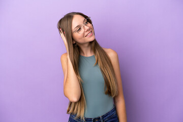 Young Lithuanian woman isolated on purple background thinking an idea