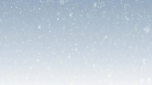 Looping animated Christmas background of falling snow on light blue background