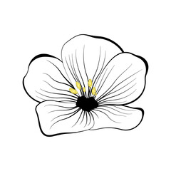 Vector illustration of flax flower silhouette. Black and white and gold color. Isolated on white background.