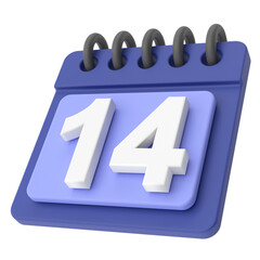 14th. Fourteenth day of month. 3D calendar icon.