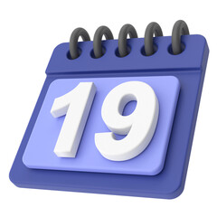 19th. Nineteenth day of month. 3D calendar icon.