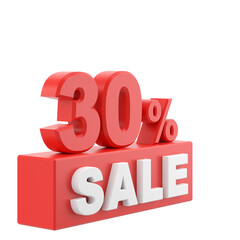 3D thirty percent sale. 30% sale. Sale banner decoration.