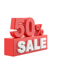 3D fifty percent sale. 50% sale. Sale banner decoration.