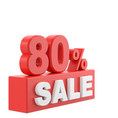 3D eighty percent sale. 80% sale. Sale banner decoration.