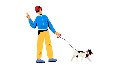 A man walks his dog. Walking with a pet. Dog breeder, pet