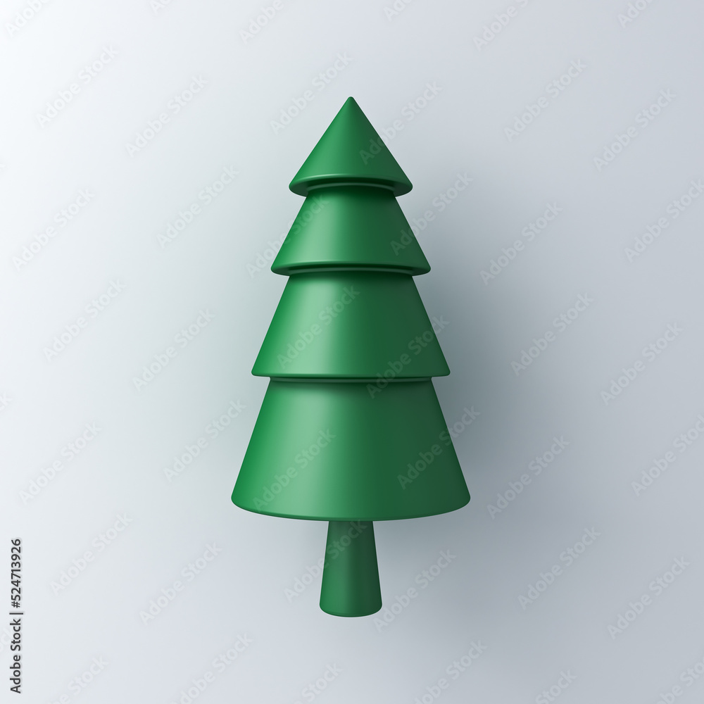 Poster 3d minimal christmas tree isolated on white wall background with shadow 3D rendering