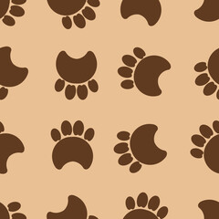 seamless illustration of paw print - national dog day. Template for background, poster, postcard, banner, signboard. Printing on textiles, paper.