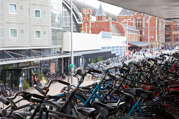 Bicycles parking near Central Station. Amsterdam, Netherlands, 22.07.2022