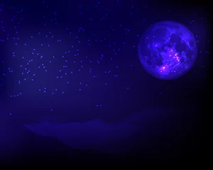 Photo sur Plexiglas Pleine Lune arbre paysage de lune étoiles bleues nocturnes silencieuses parmi les icebergs
