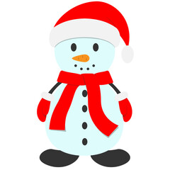 A snowman with arms and legs in a red hat, gloves and a scarf. Snowman in vector