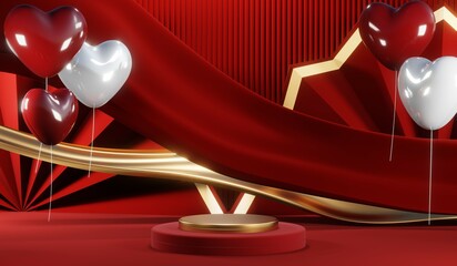 3D rendering of blank product background for cream cosmetics Modern red podium background