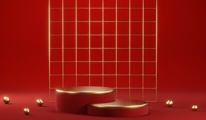 3D rendering of blank product background for cream cosmetics Modern red podium background